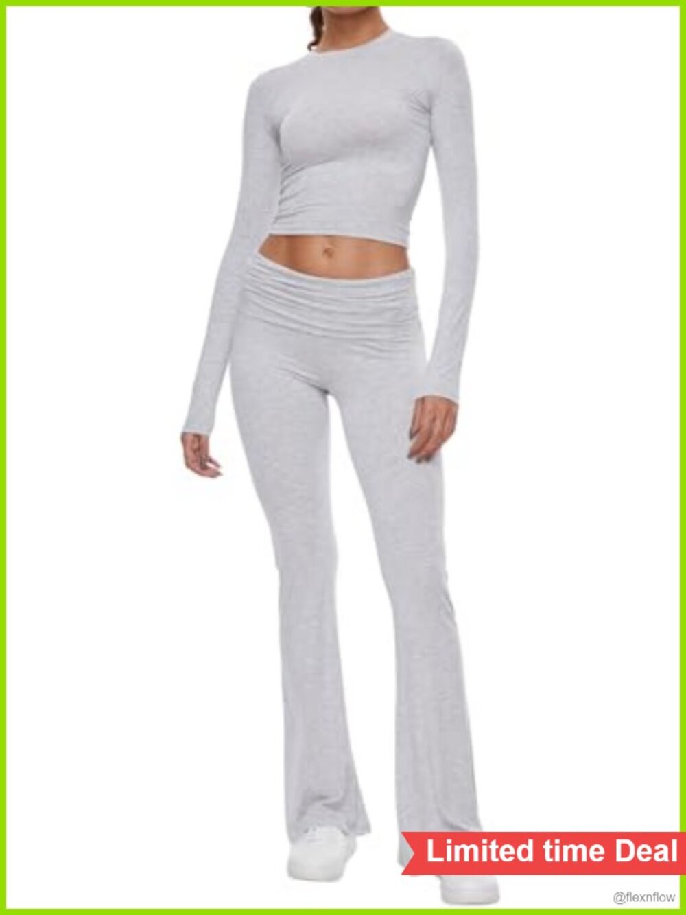 Modal Long Sleeve Crop Top & Flare Pants Lounge Set